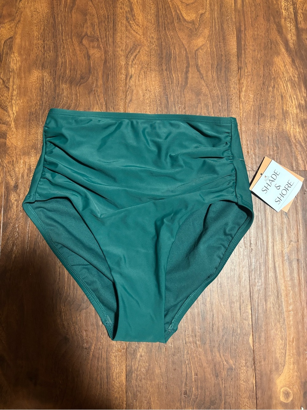 Shade & Shore Women's Shirred Full Coverage High Waist Bikini Bottom - Green S - Picture 4 of 5